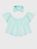 Short Sleeve Cropped Blouse With Headband