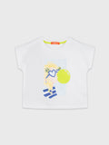 Short Sleeve Playful Bubble Gum Printed Cropped Blouse