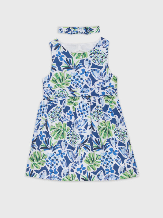 Sleeveless Cute Floral Printed Dress With Headband