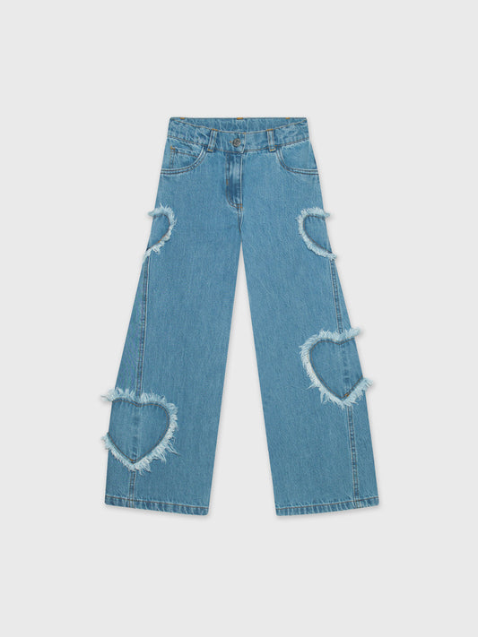 Wide Leg Heart Denim Pants