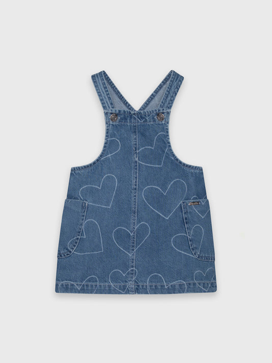 Heart Pattern Denim Pinafore Dress
