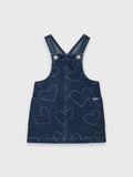 Heart Pattern Denim Pinafore Dress