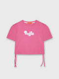 Short Sleeve Crop Blouse "Smile" Print