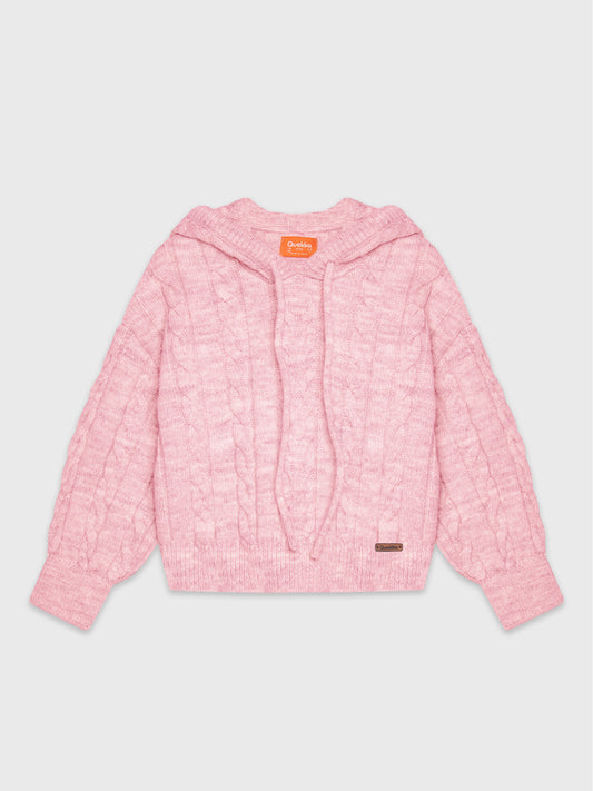 Cropped Cozy Knit Pullover Hoodie