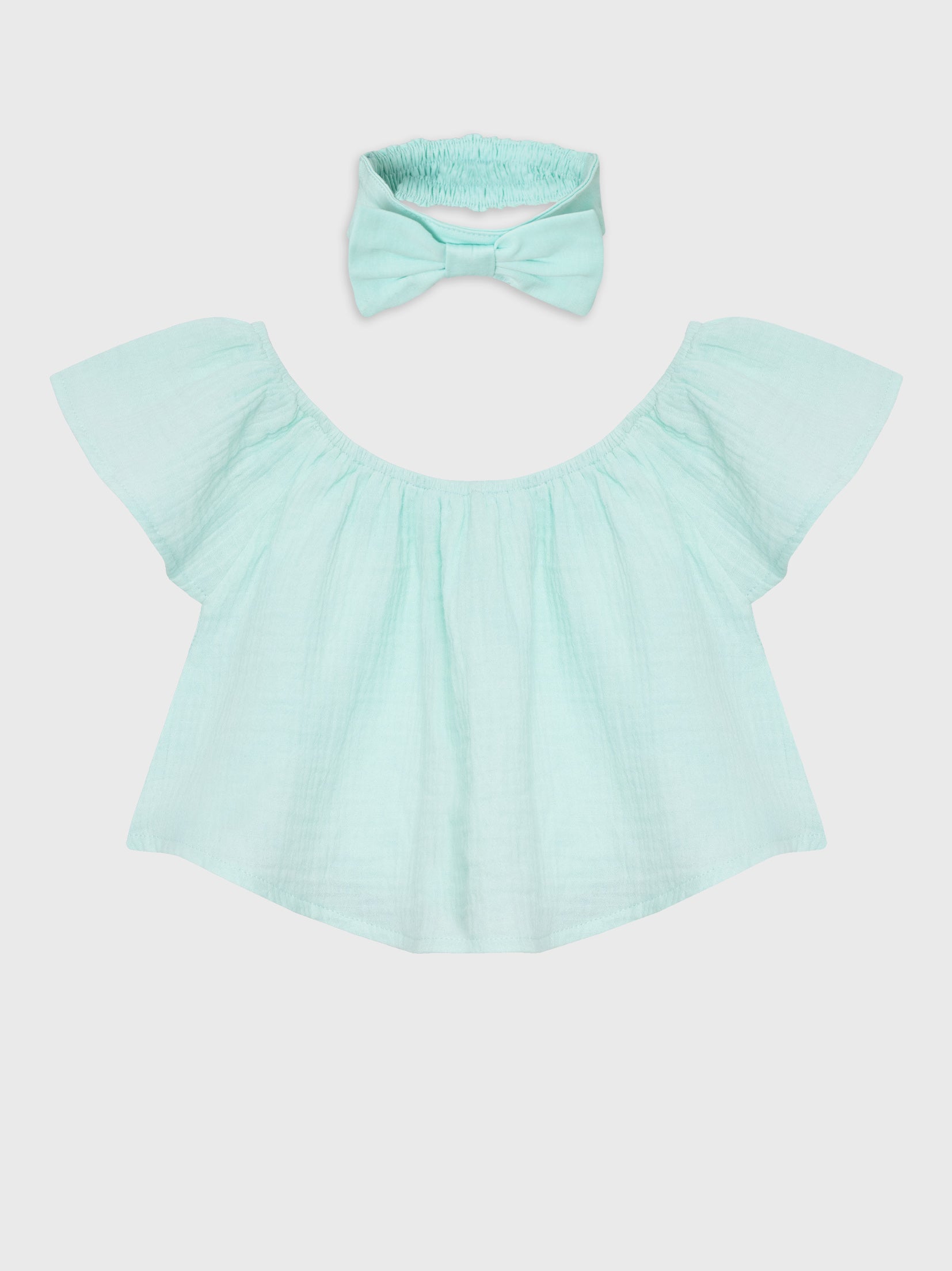Short Sleeve Cropped Blouse With Headband