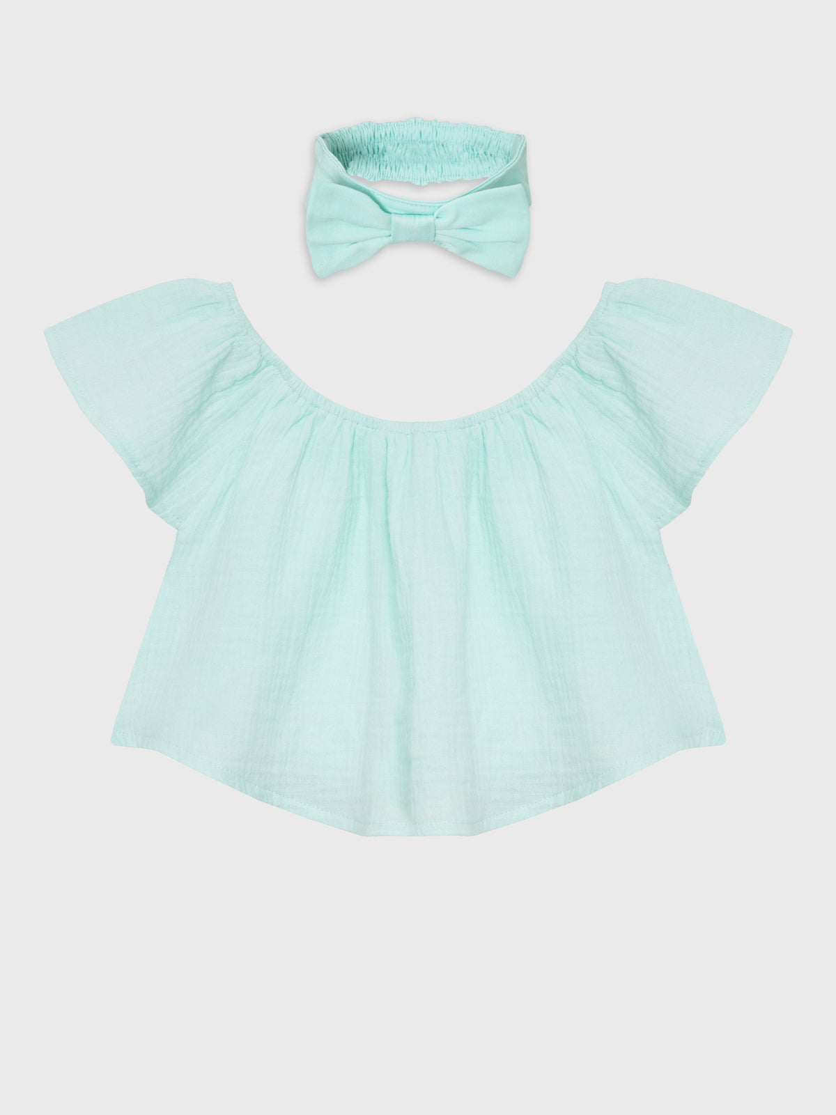 Short Sleeve Cropped Blouse With Headband
