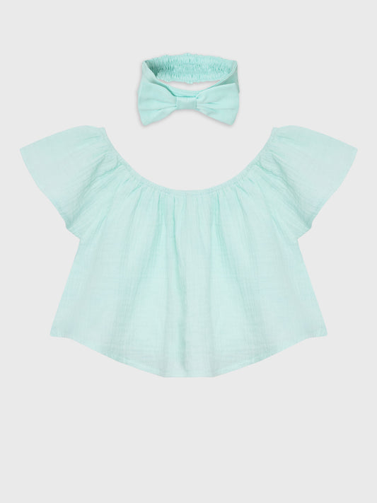Short Sleeve Cropped Blouse With Headband