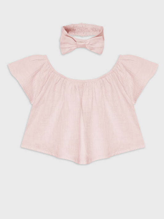 Short Sleeve Cropped Blouse With Headband