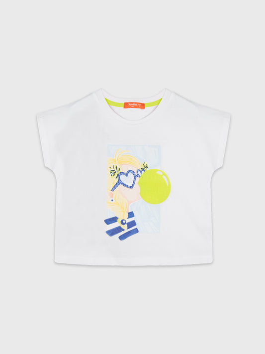 Short Sleeve Playful Bubble Gum Printed Cropped Blouse
