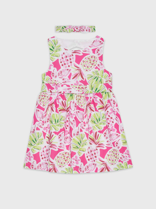 Sleeveless Cute Floral Printed Dress With Headband