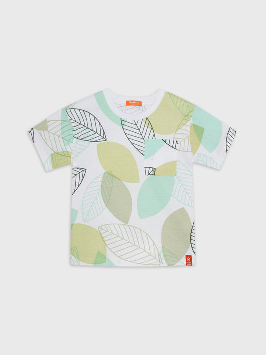 Short Sleeve Leaves Printed T-Shirt