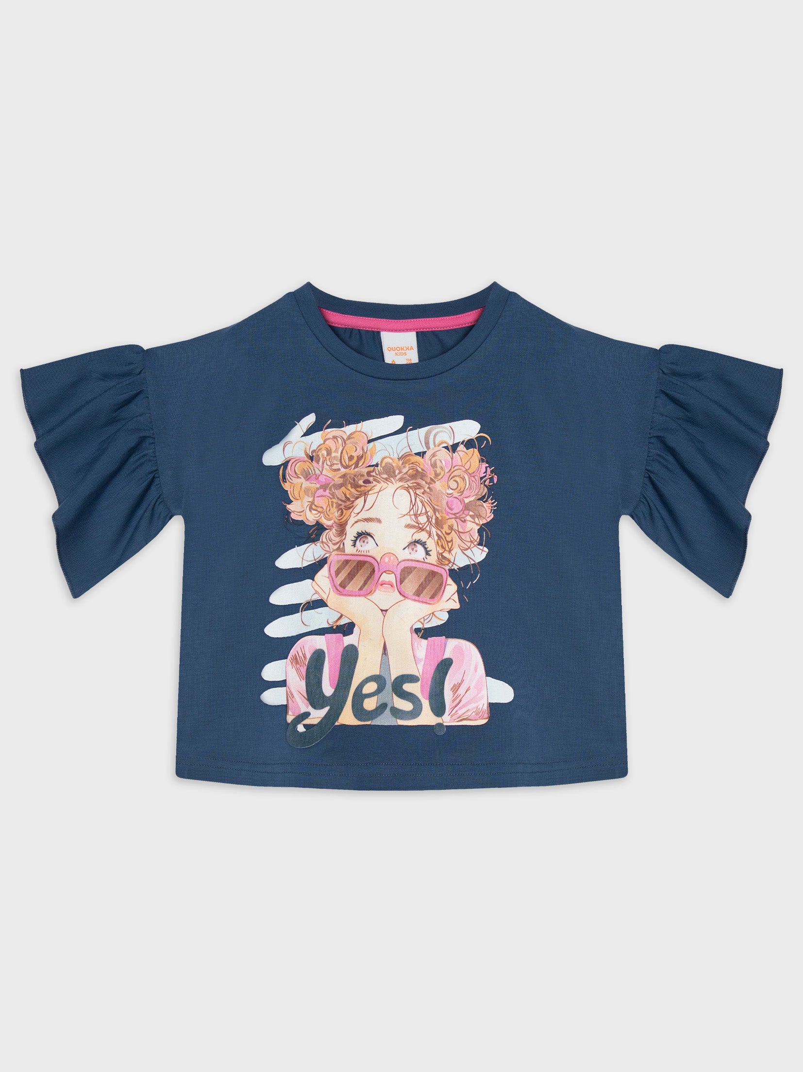 Short Sleeve Printed Ruffle Blouse