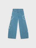 Wide Leg Heart Denim Pants