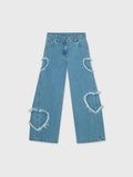 Wide Leg Heart Denim Pants