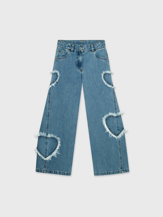 Wide Leg Heart Denim Pants