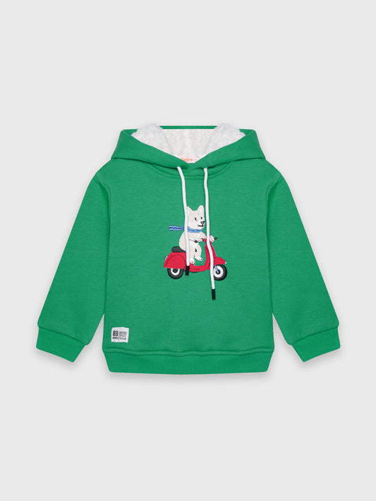 Long Sleeved Dog Embroidered Hoodie