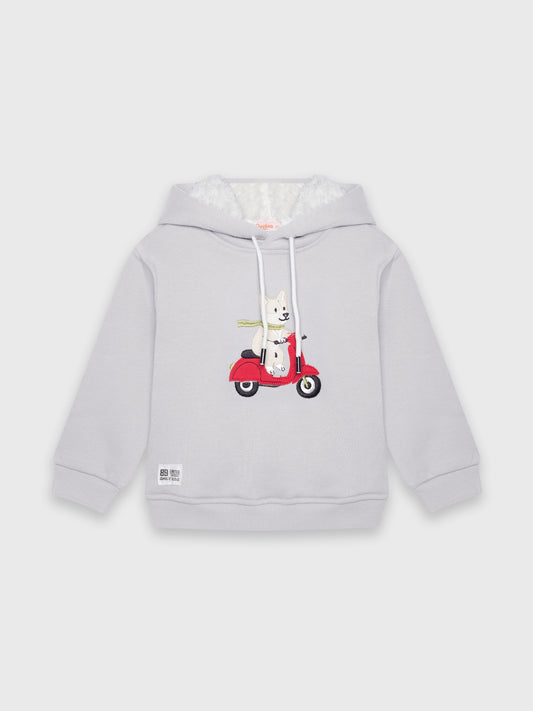 Long Sleeved Dog Embroidered Hoodie