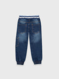 Denim Joggers with Dog Embroidery