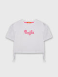 Short Sleeve Crop Blouse "Smile" Print