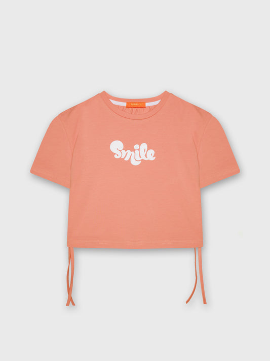 Short Sleeve Crop Blouse "Smile" Print