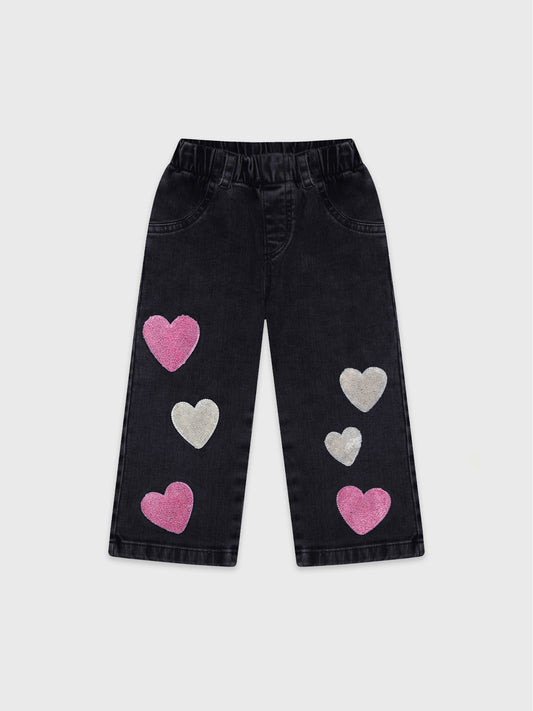 Heart-Embroidered Denim Jeans