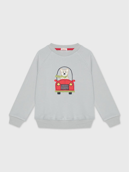 Long Sleeved Dog Embroidered  Sweatshirt