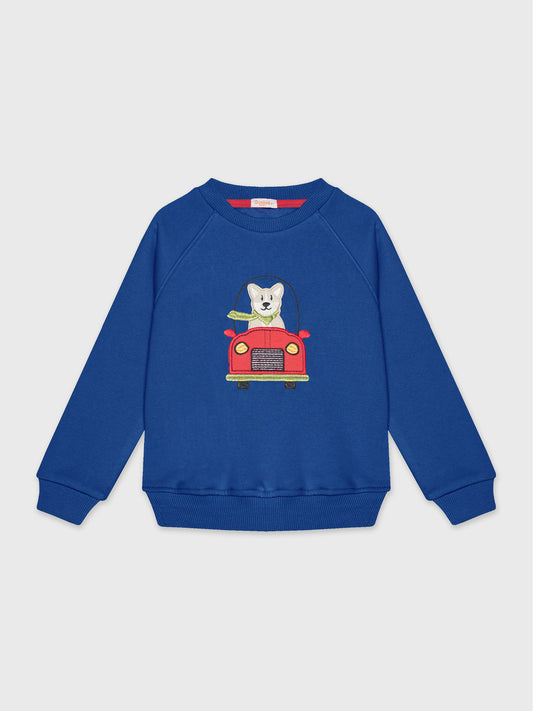 Long Sleeved Dog Embroidered  Sweatshirt