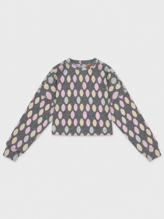 Long Sleeved Cropped Dot Knit Sweatshirts
