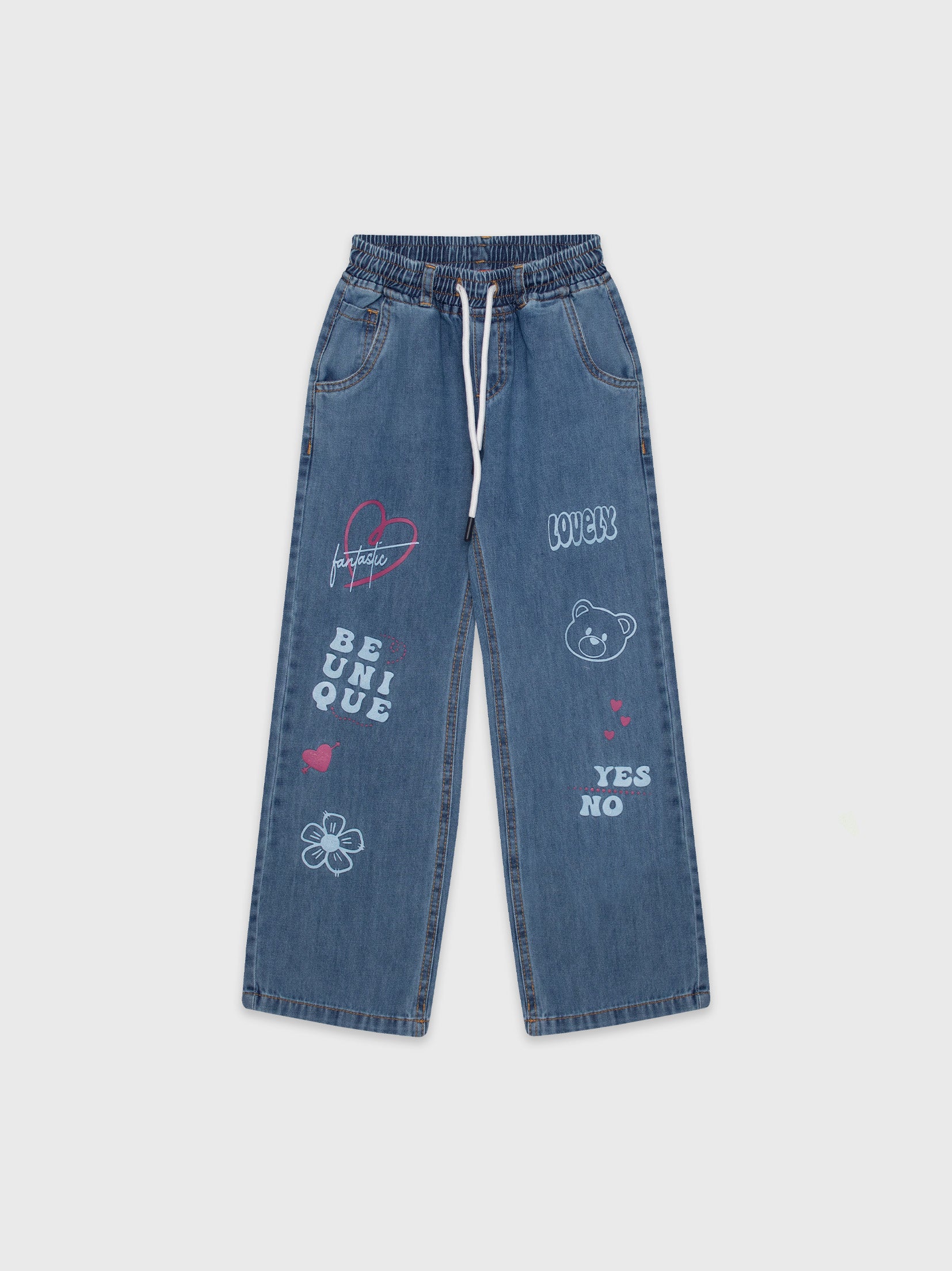 Denim Printed Pants