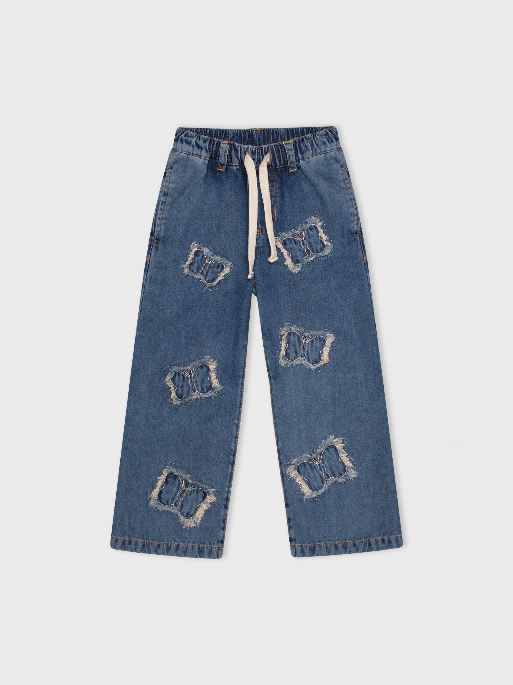 Denim Pants With Butterfly Embellished