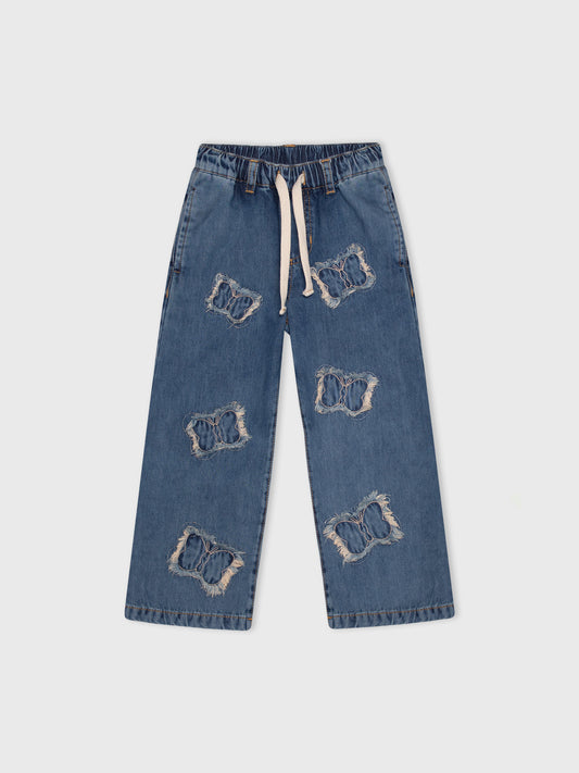 Denim Pants With Butterfly Embellished