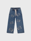 Denim Pants With Butterfly Embellished