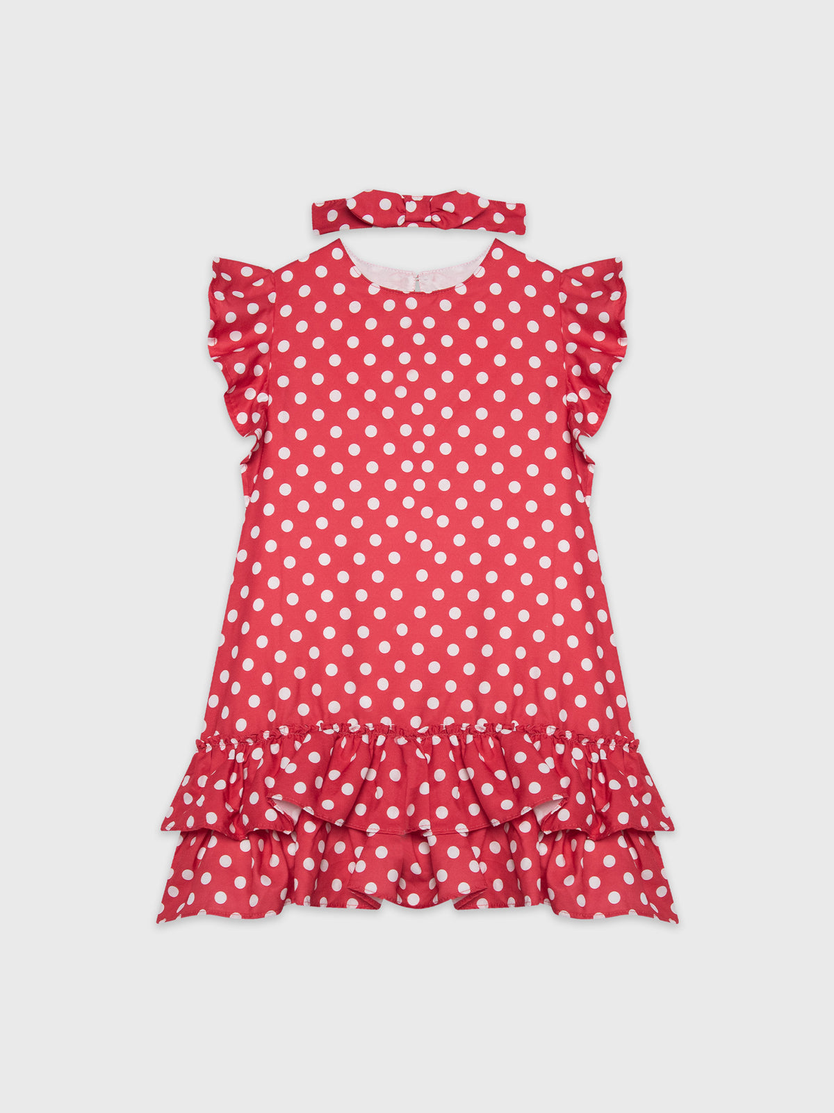 Sleeveless Polka Dot Ruffle Dress With Headband